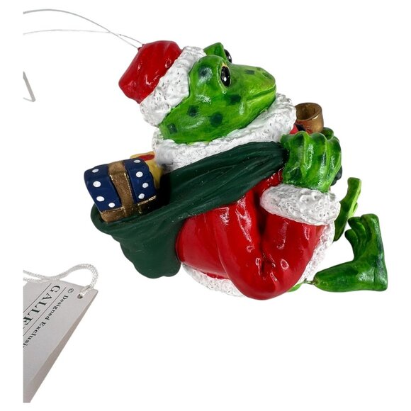 Frog Santa Claus Christmas Ornament Gallerie II Green Red Dangling Legs Novelty - Picture 3 of 8
